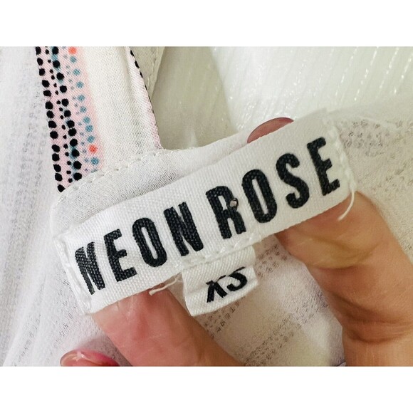 Neon Rose Size XS White Strip Jumpsuit Romper w/ Straps Line Viscose - Picture 4 of 6